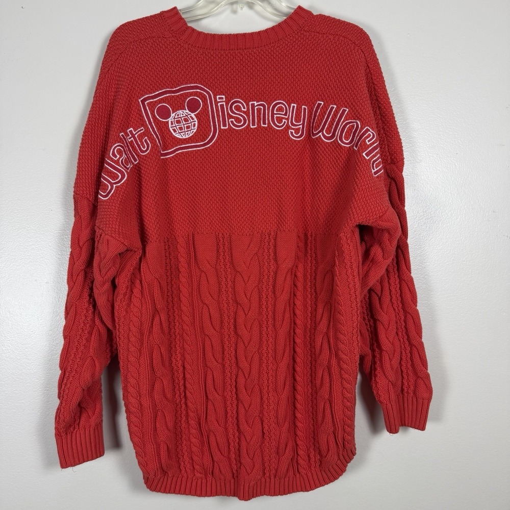 Disney Parks Walt Disney World Red Cable Knit Spirit Jersey Sweater Medium ?
